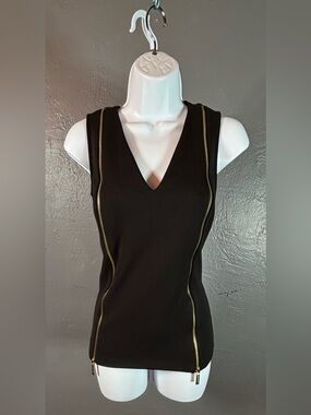 MICHAEL MICHAEL KORS Black Sleeveless Vest/Top with Functional Zippers Size M